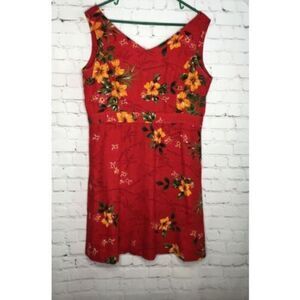 Vtg ERIKA DRESSES Dress size L Large‎  Linen Blend sleeveless Red Floral